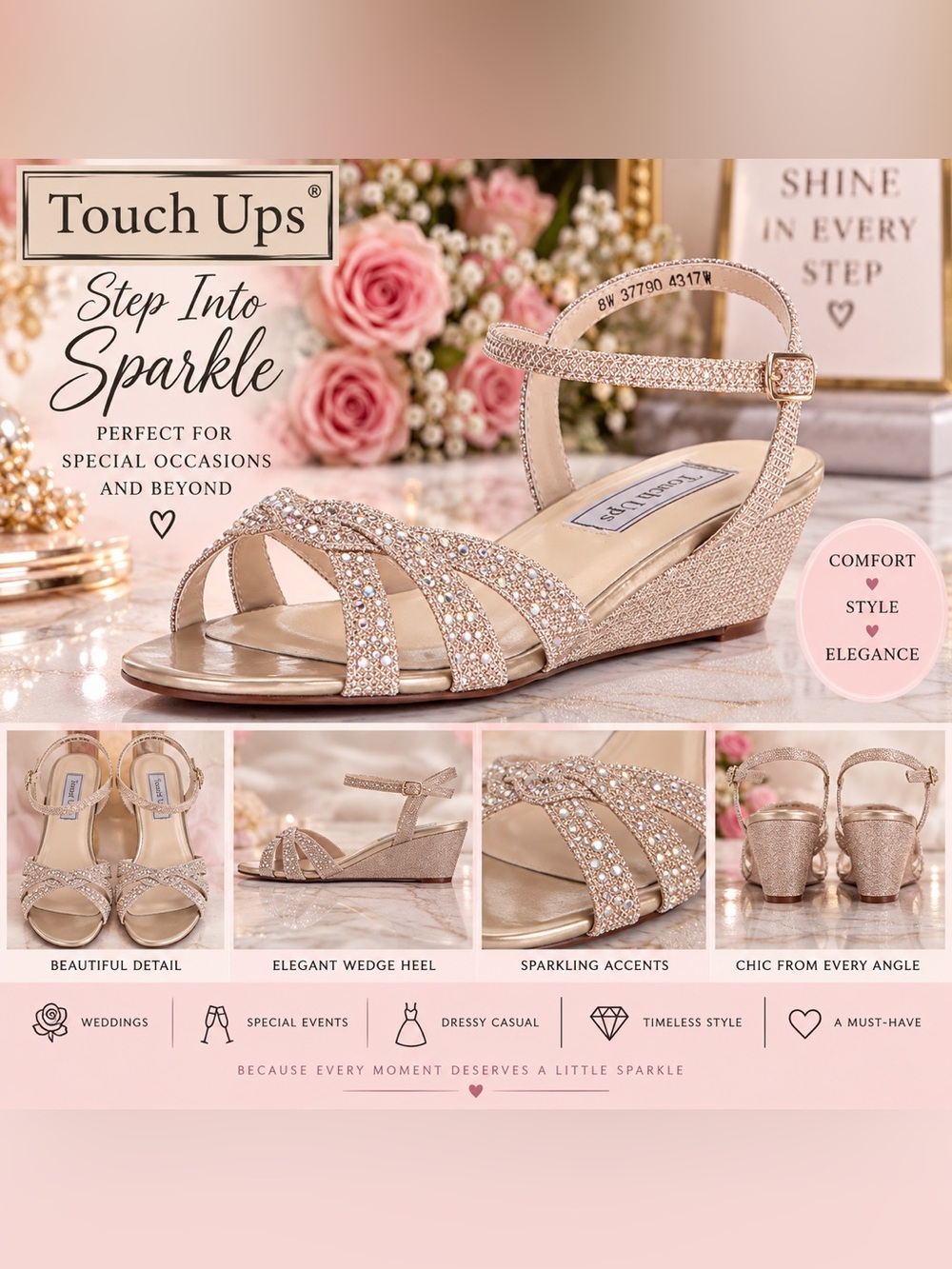 Touch Ups Champagne Glitter Wedge Sandals